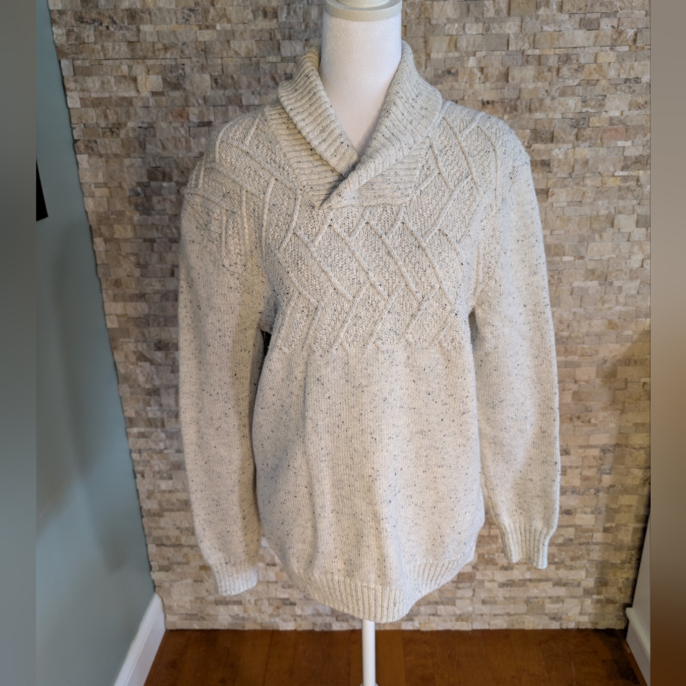 Chaps Shawl Collar Classic Fit Sweater Mens Ralph Lauren Cream Knit Sz S